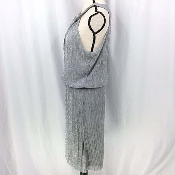 WHBM White House Black Market Dress Women Size Medium Silver Metallic Sleeveless - Picture 4 of 10